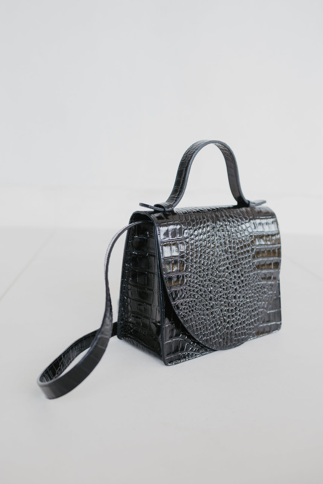 Mini Briefcase | Black Croco Glans