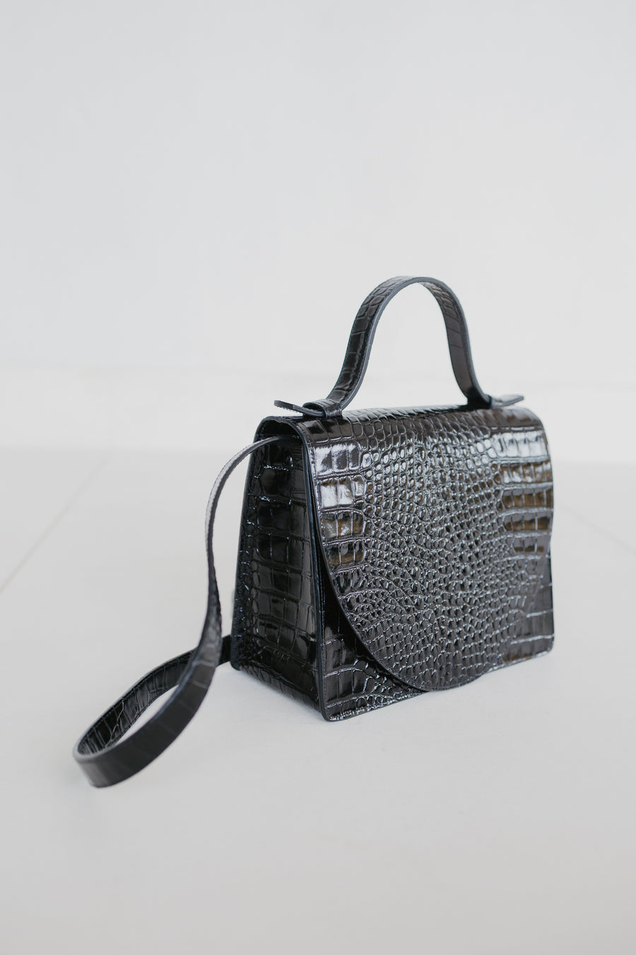 Mini Briefcase | Black Croco Glans