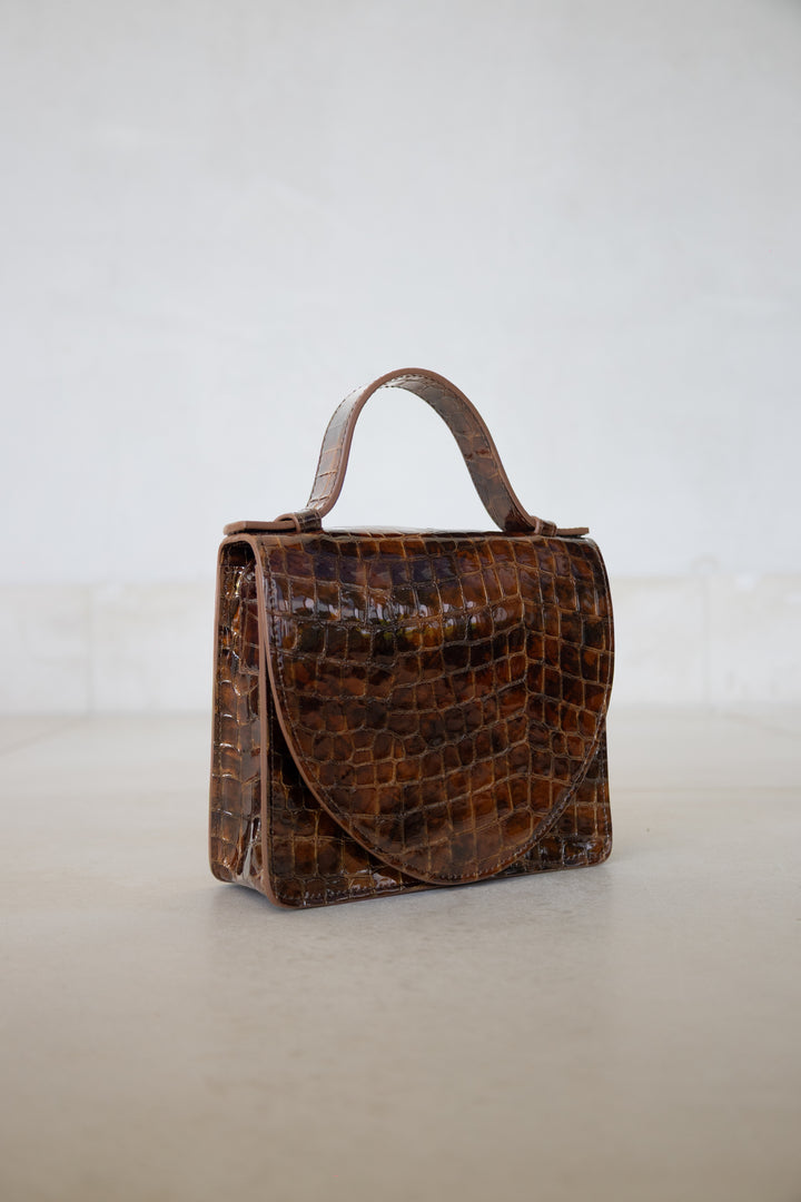 Micro Briefcase | Cognac Nacre Croco