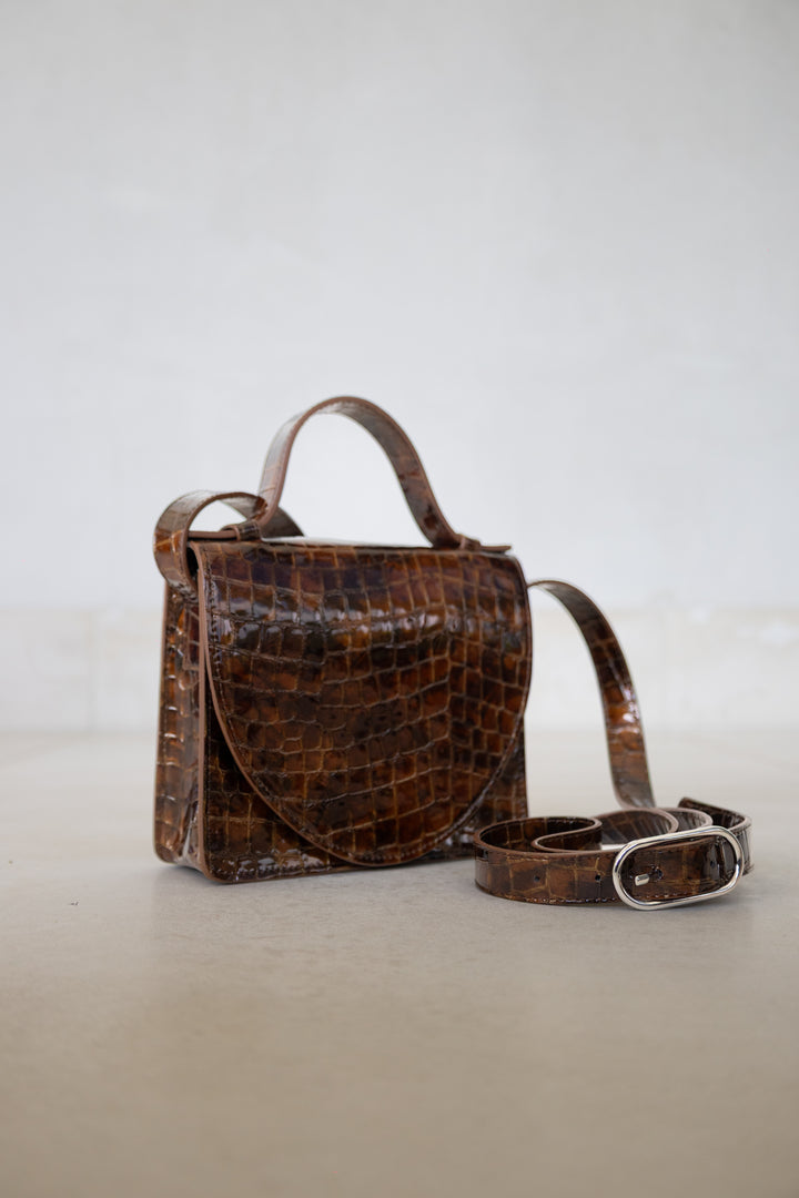 Micro Briefcase | Cognac Nacre Croco