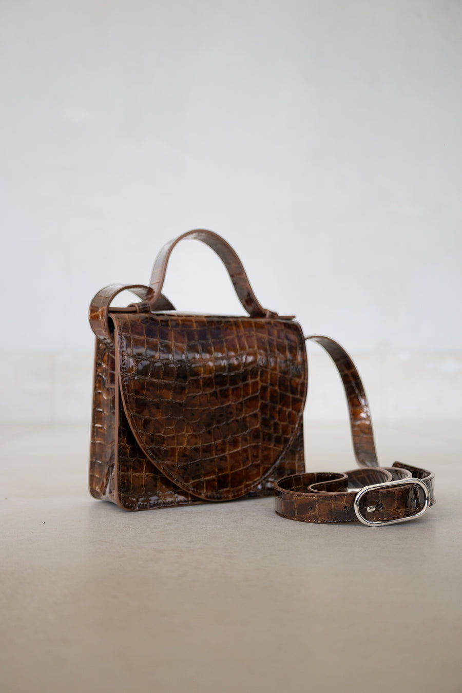 Micro Briefcase | Cognac Nacre Croco