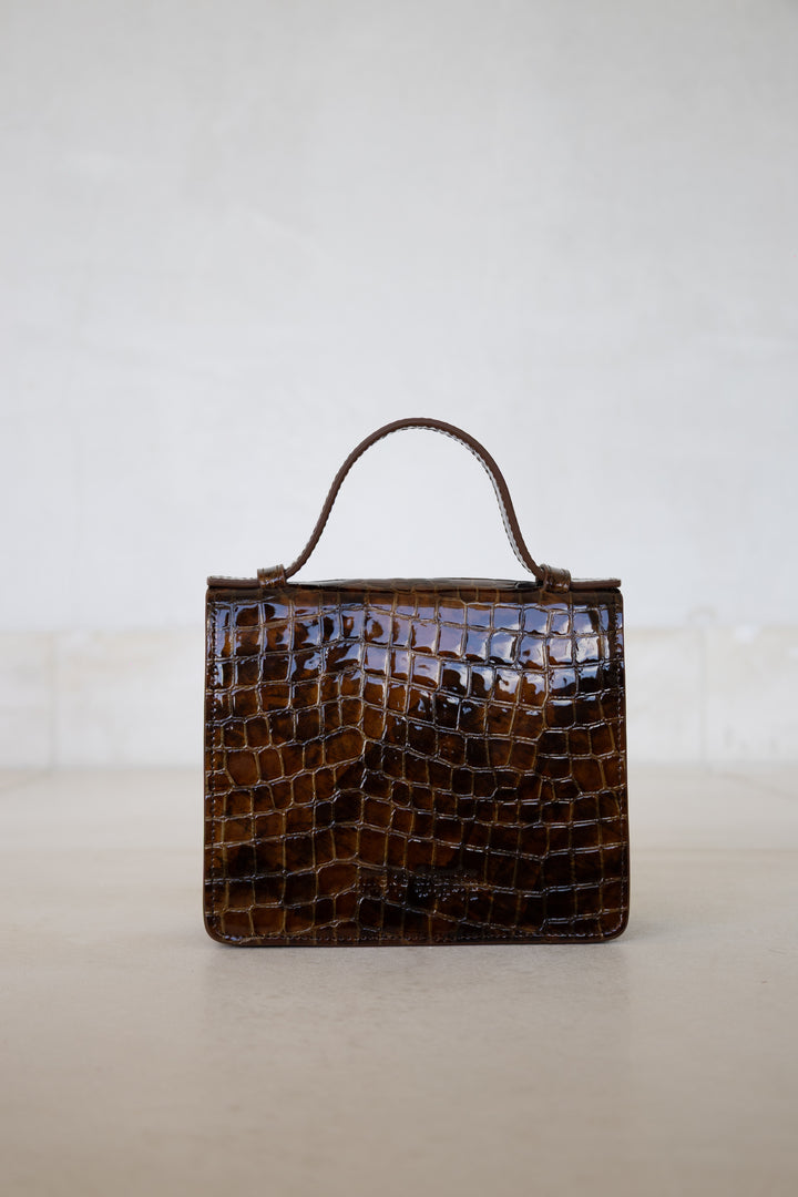 Micro Briefcase | Cognac Nacre Croco