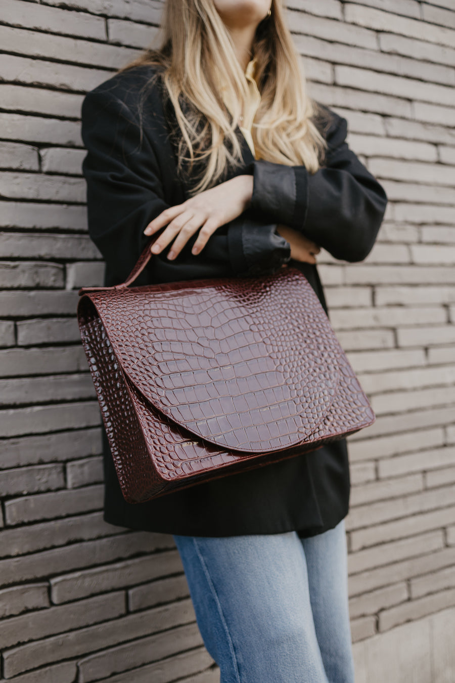 Midi Briefcase 2.0 | Wine Croco