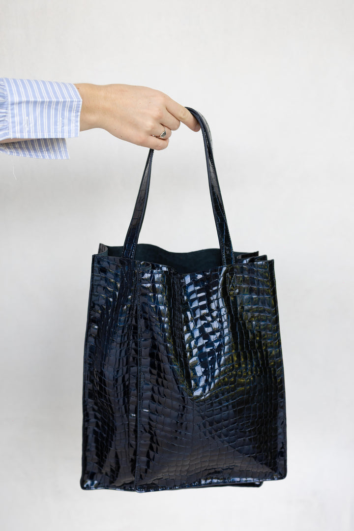Double Shopper | Night Blue Nacre Croco
