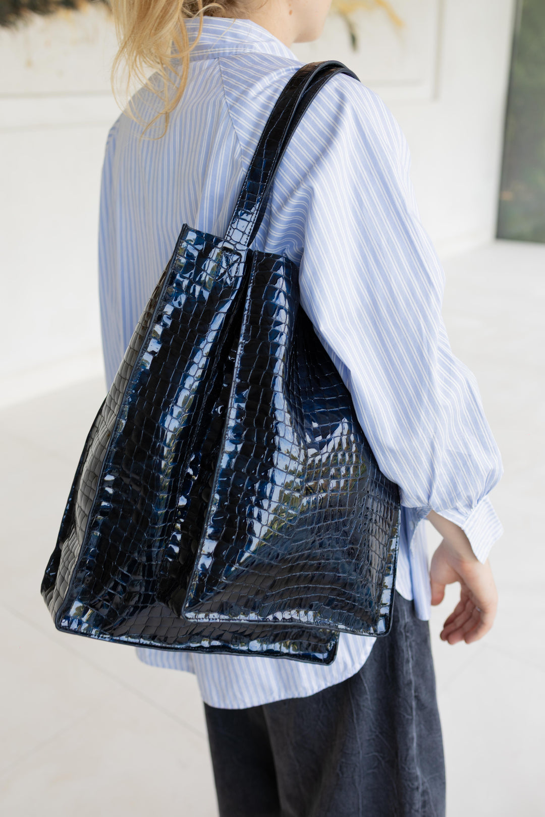 Double Shopper | Night Blue Nacre Croco