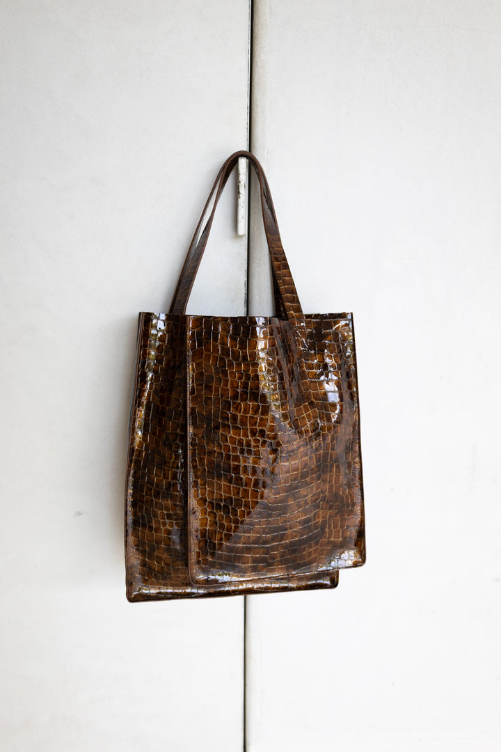 Double Shopper | Cognac Nacre Croco