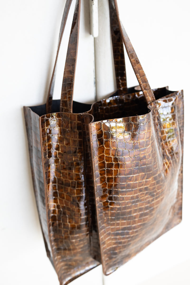 Double Shopper | Cognac Nacre Croco