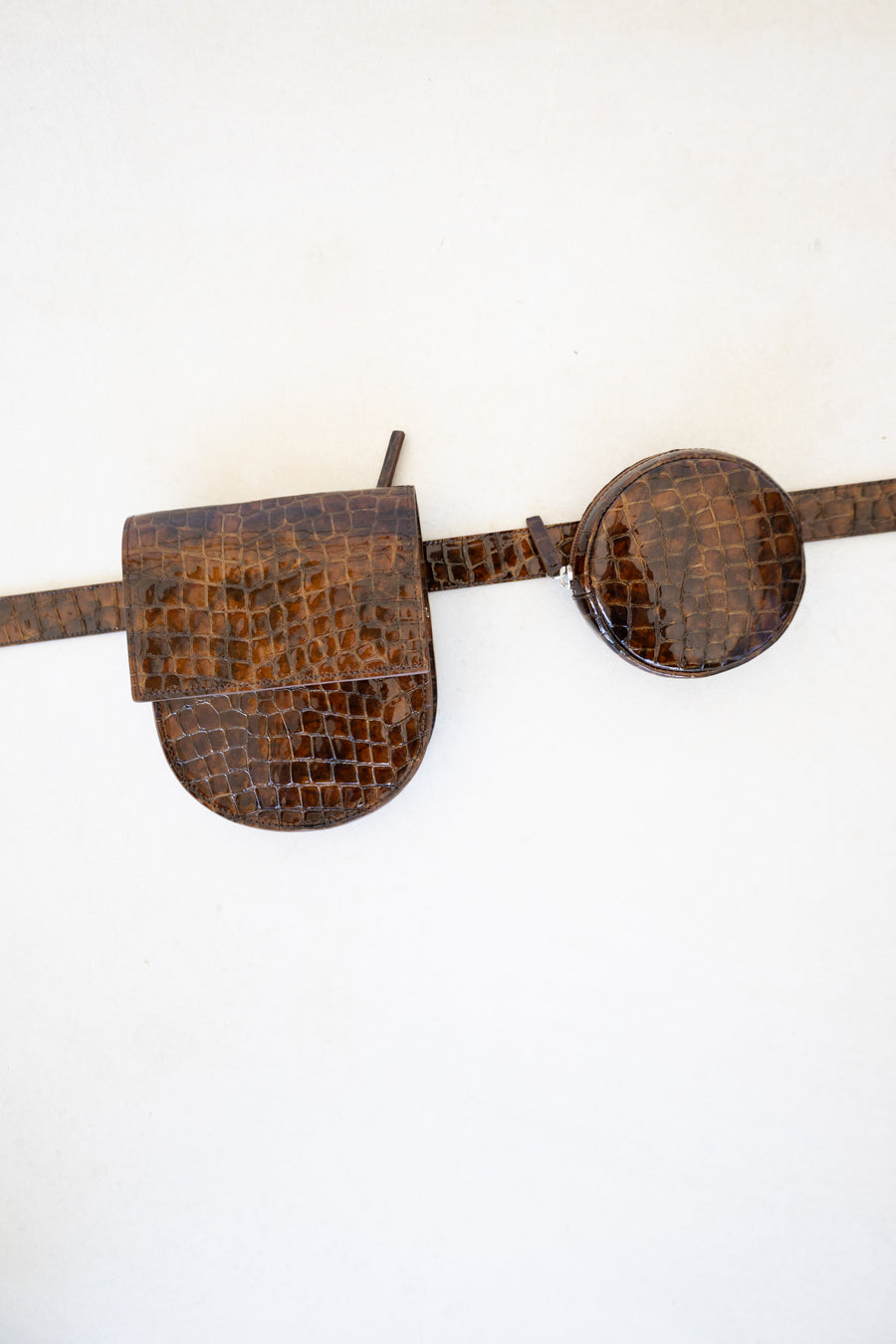Belt Bag: Belt XL Cognac Nacre Croco + Half Moon Cognac Nacre Croco + Pastille Cognac Nacre Croco