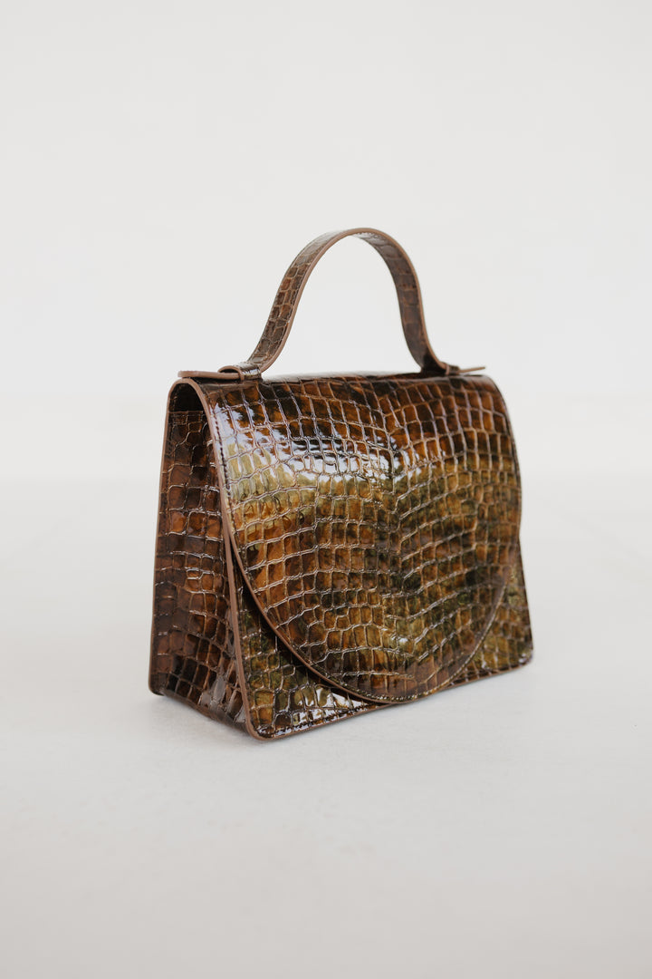 Mini Briefcase | Cognac Nacre Croco
