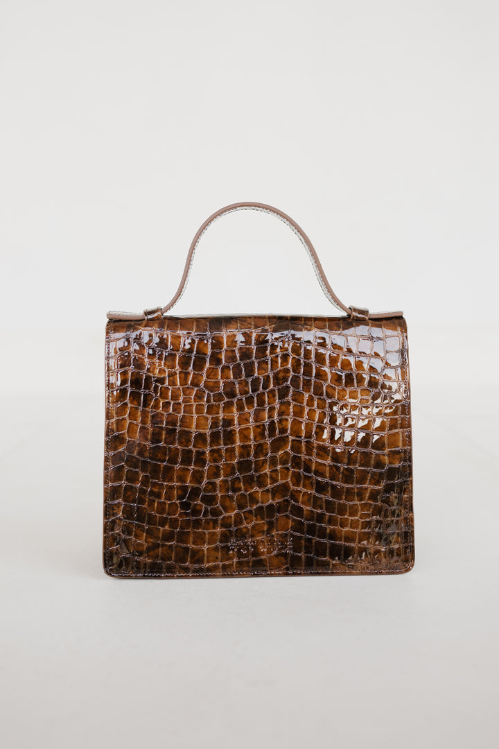 Mini Briefcase | Cognac Nacre Croco