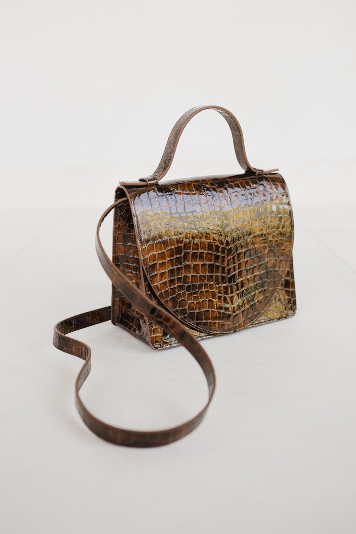 Mini Briefcase | Cognac Nacre Croco