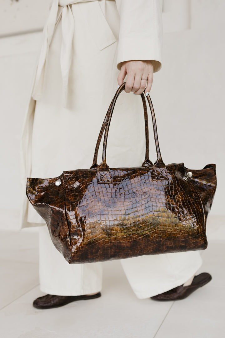 Grocery Bag | Cognac Nacre Croco