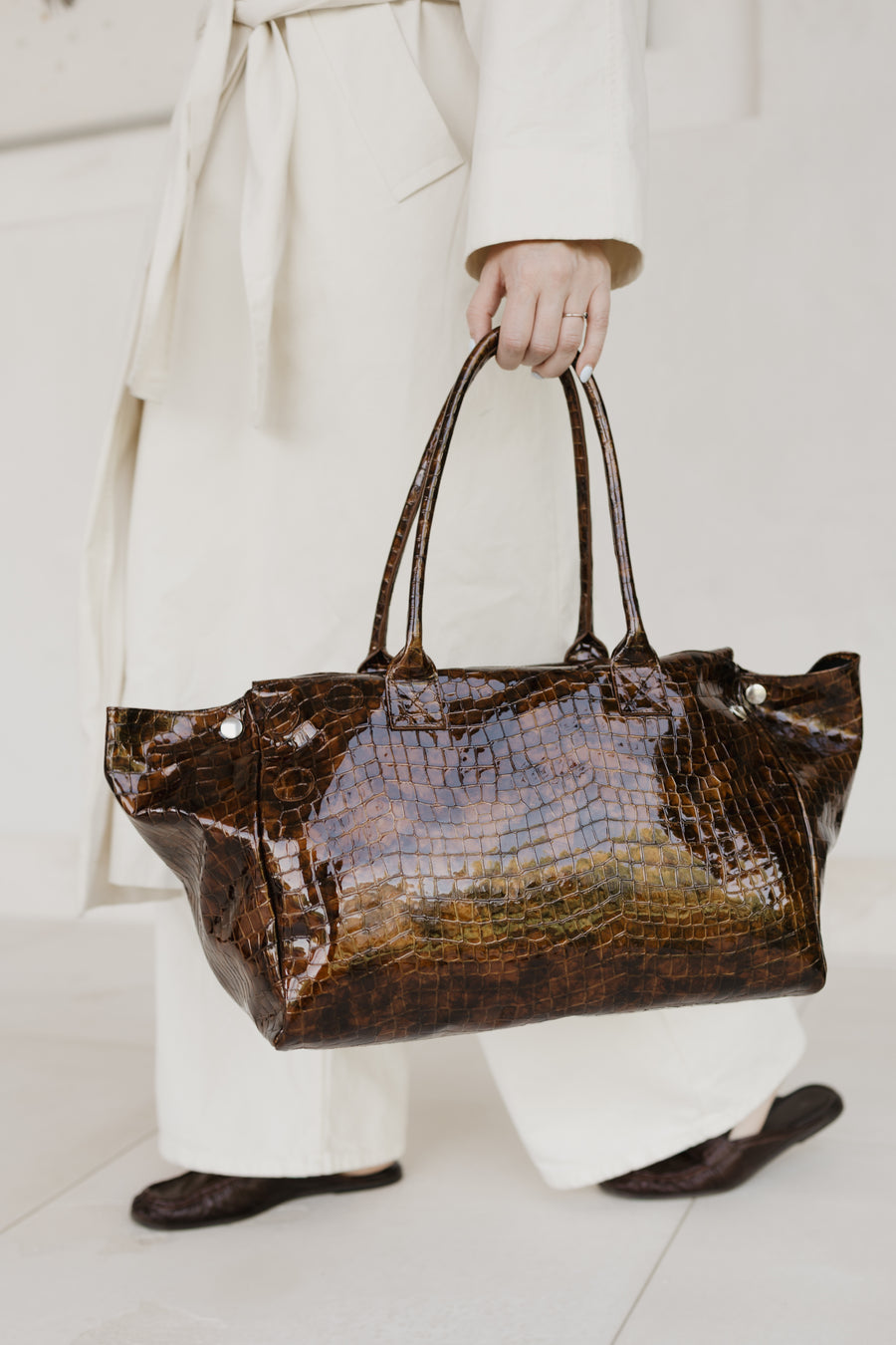 Grocery Bag | Cognac Nacre Croco