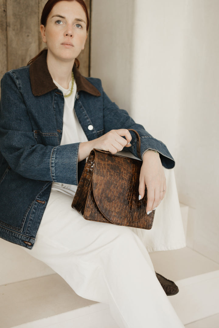 Mini Briefcase | Cognac Nacre Croco
