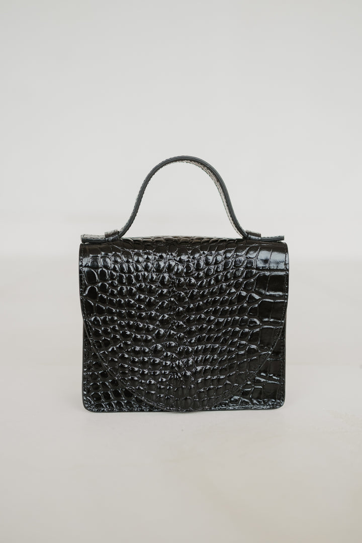 Micro Briefcase | Black Croco Glans