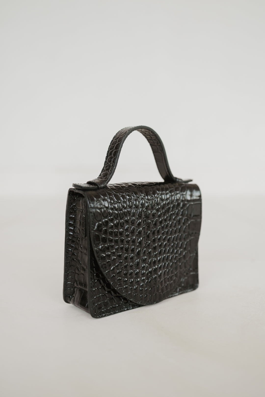 Micro Briefcase | Black Croco Glans