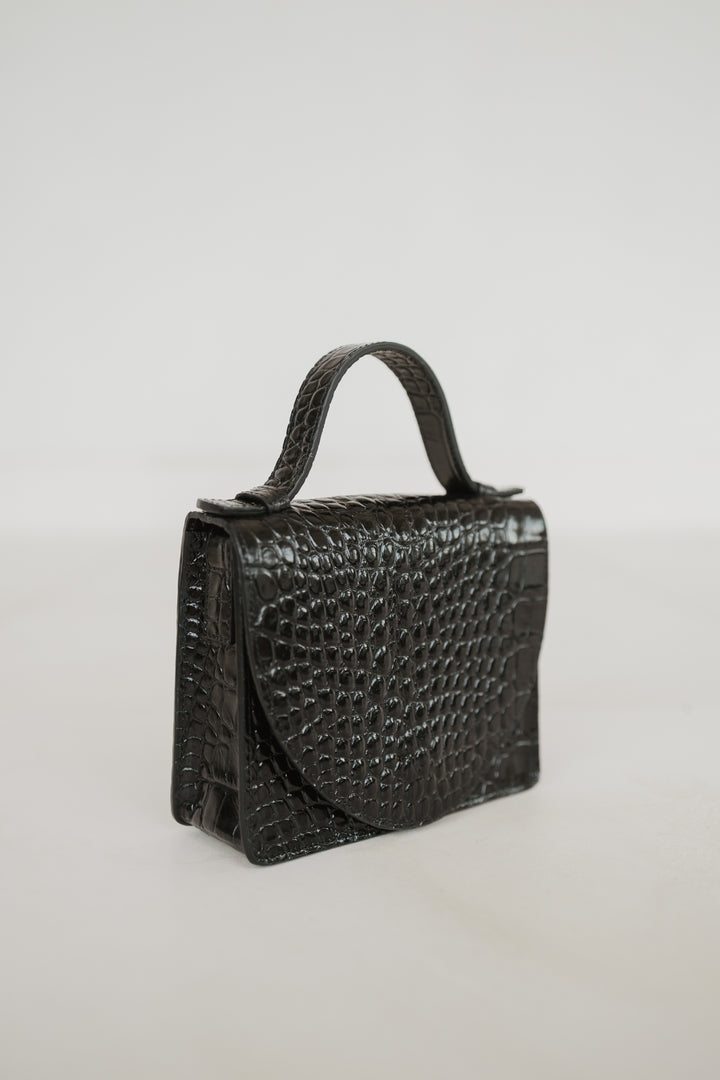 Micro Briefcase | Black Croco Glans