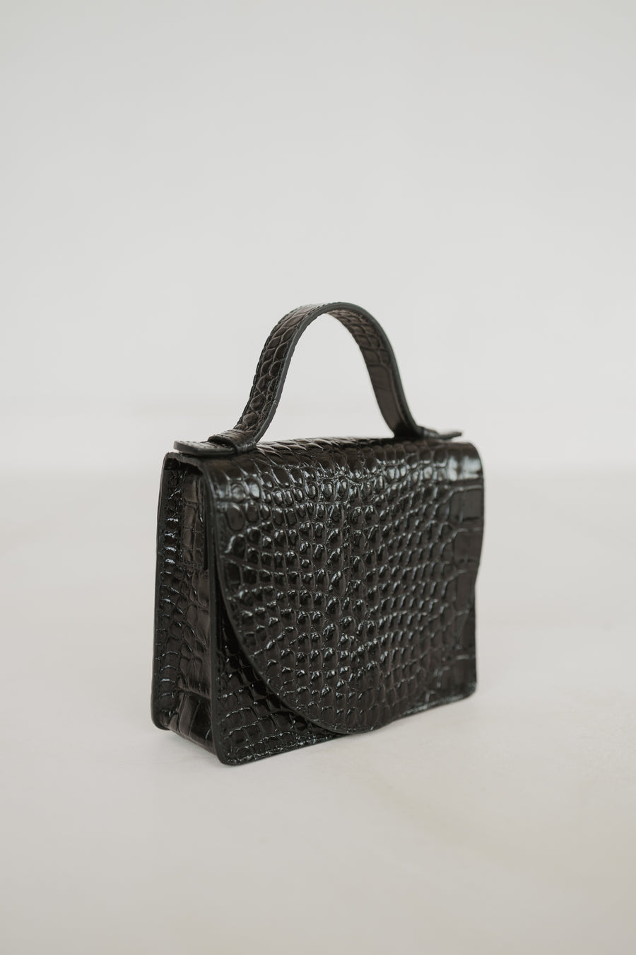 Micro Briefcase | Black Croco Glans