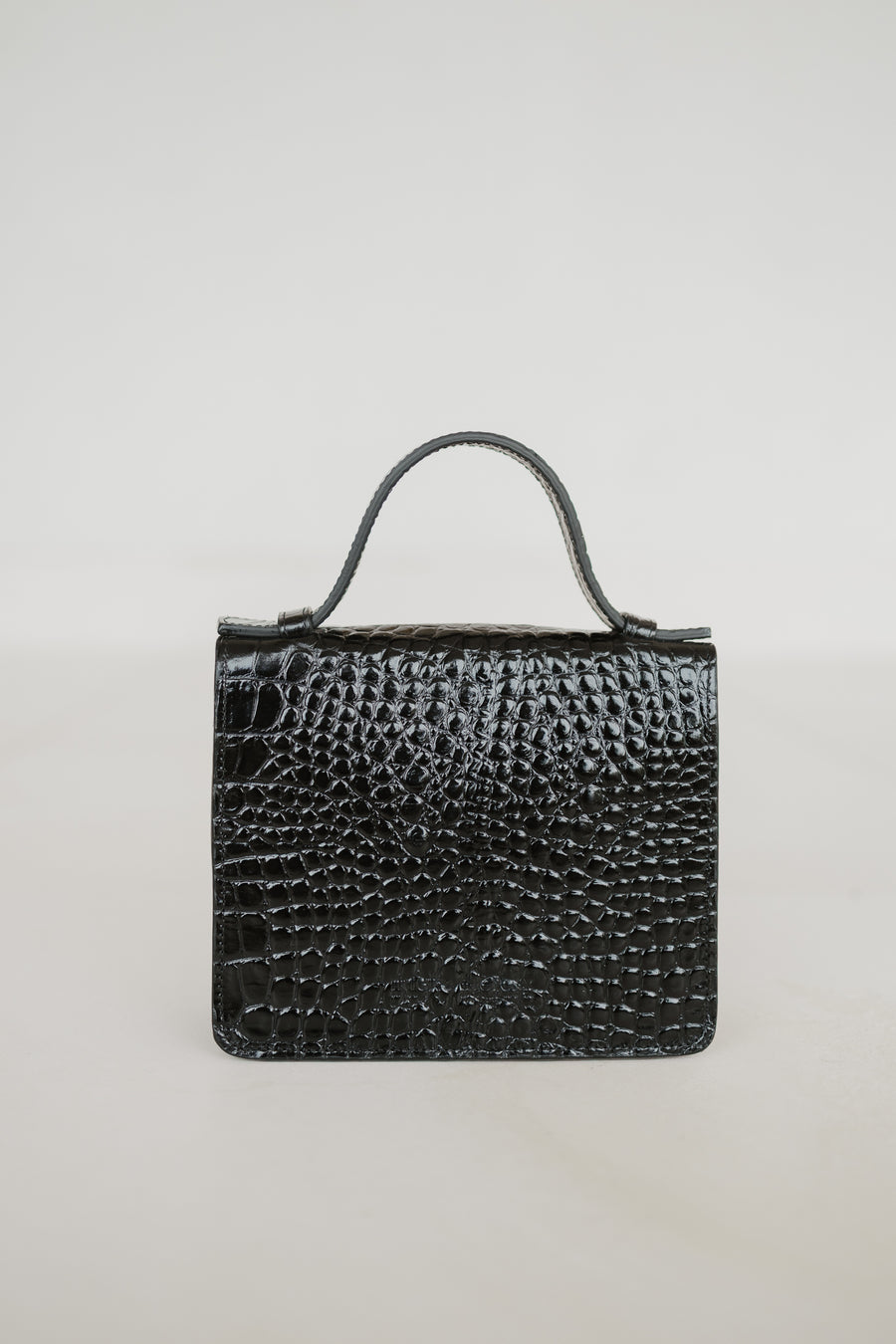 Micro Briefcase | Black Croco Glans