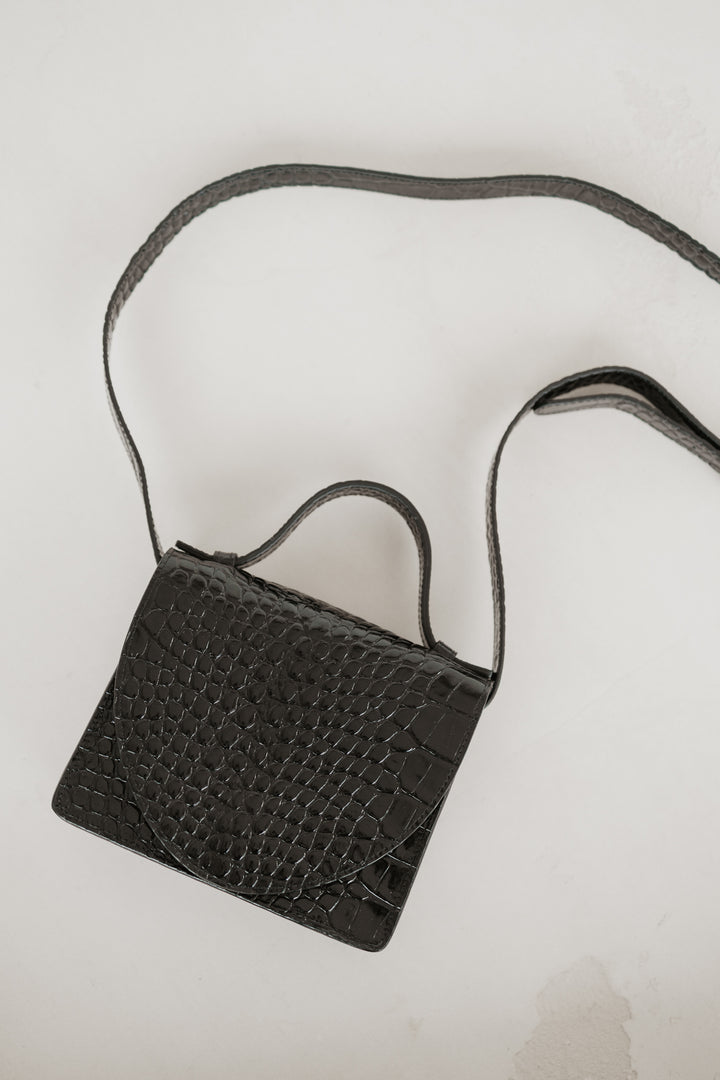 Micro Briefcase | Black Croco Glans