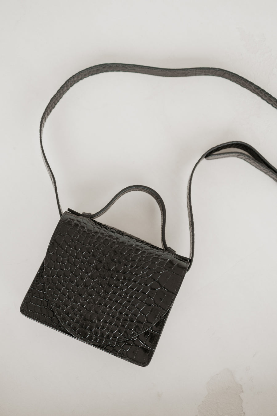 Micro Briefcase | Black Croco Glans