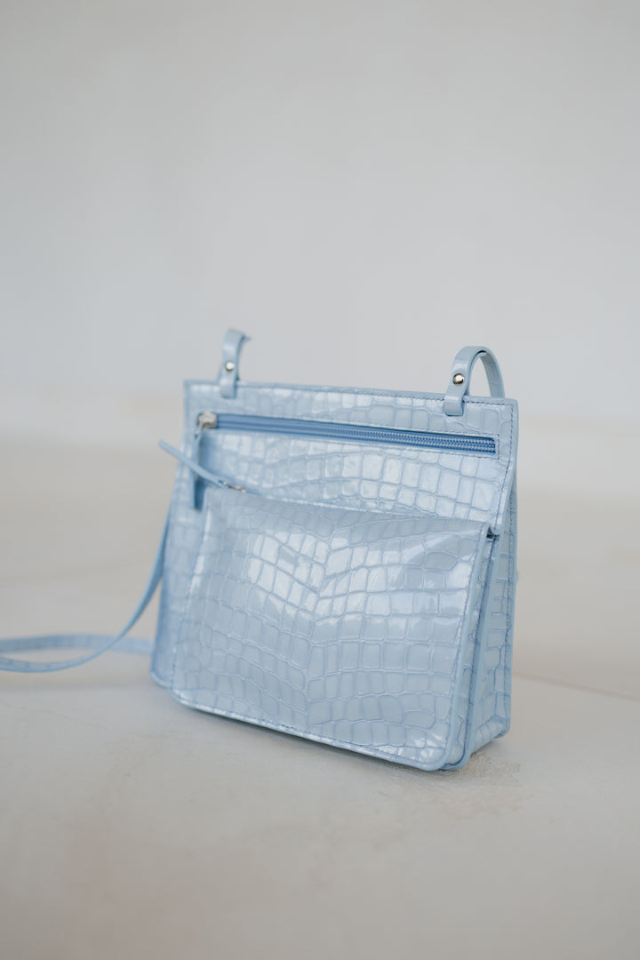 Double Pouch | Ice Blue Nacre Croco