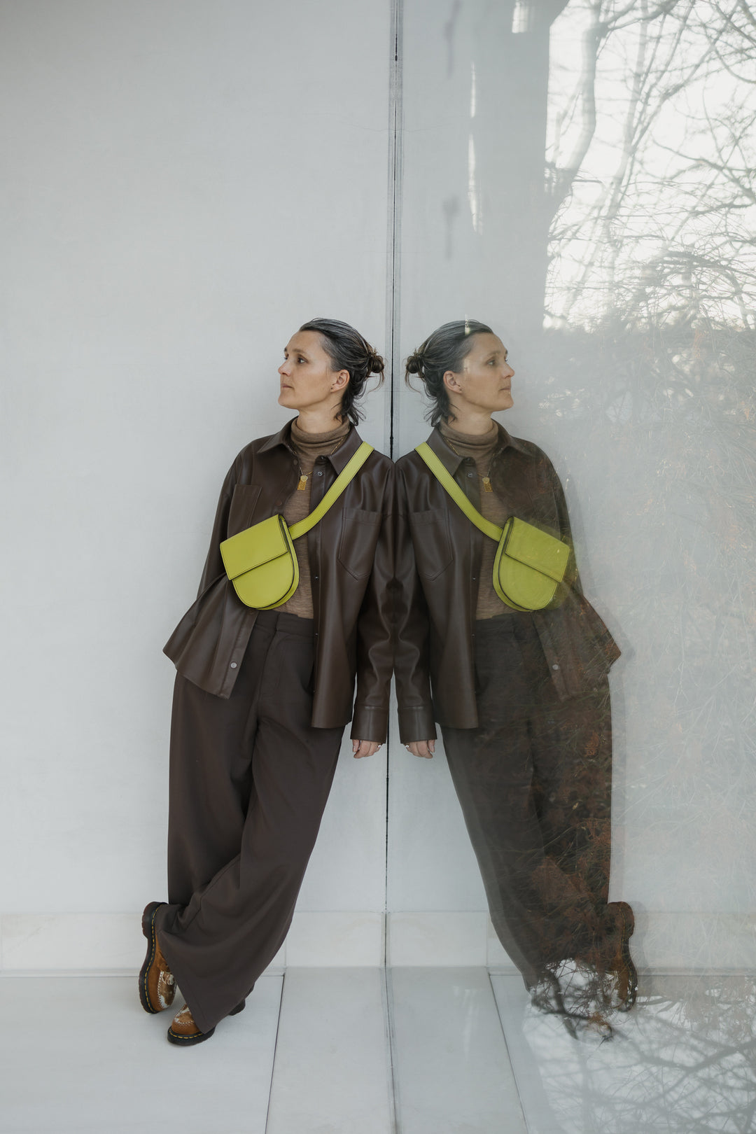 The Belt Bag: Half Moon Stitched Lime/Ebony Structured + Belt XL Stitched Lime/Ebony Structured