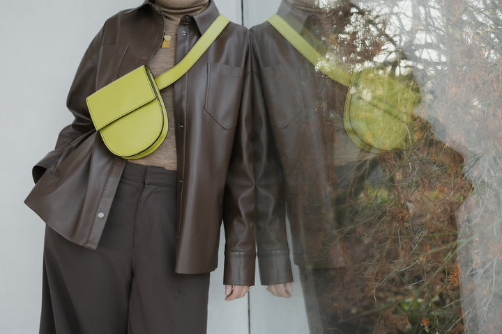 The Belt Bag: Half Moon Stitched Lime/Ebony Structured + Belt XL Stitched Lime/Ebony Structured