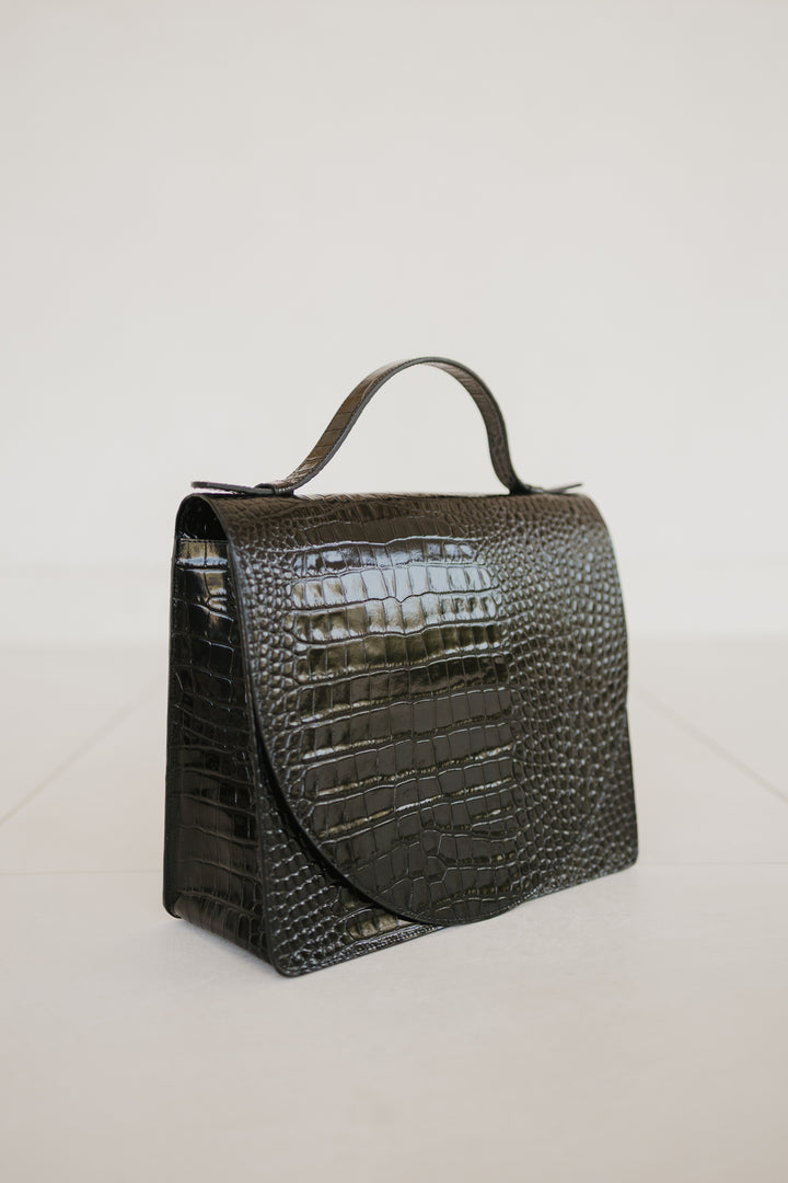 Midi Briefcase 2.0 | New Black Croco Glans