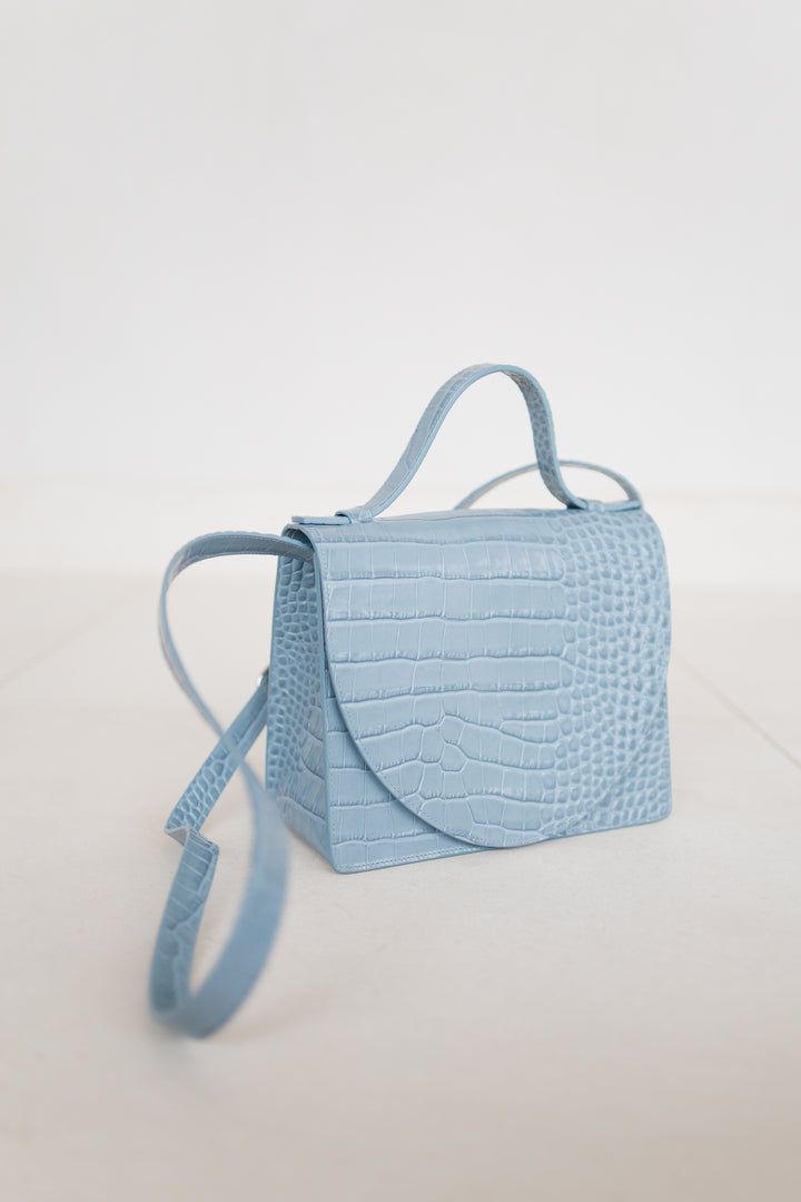 Mini Briefcase | Bleu Ciel Croco