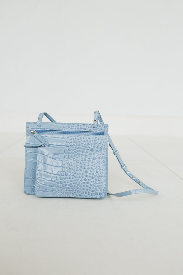 Double Pouch | Bleu Ciel Croco