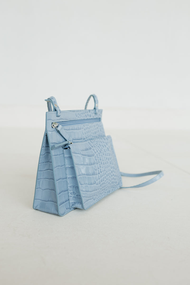 Double Pouch | Bleu Ciel Croco