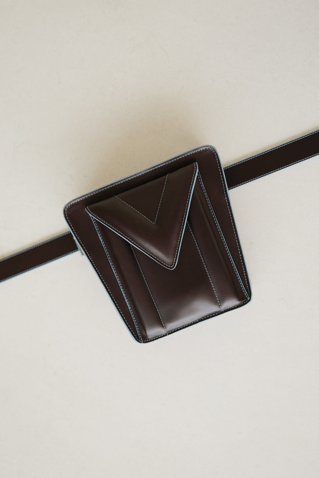 Belt Bag: Belt XL Stitched Burgundy / Bleu Ciel + Trapezium M Stitched Burgundy / Bleu Ciel