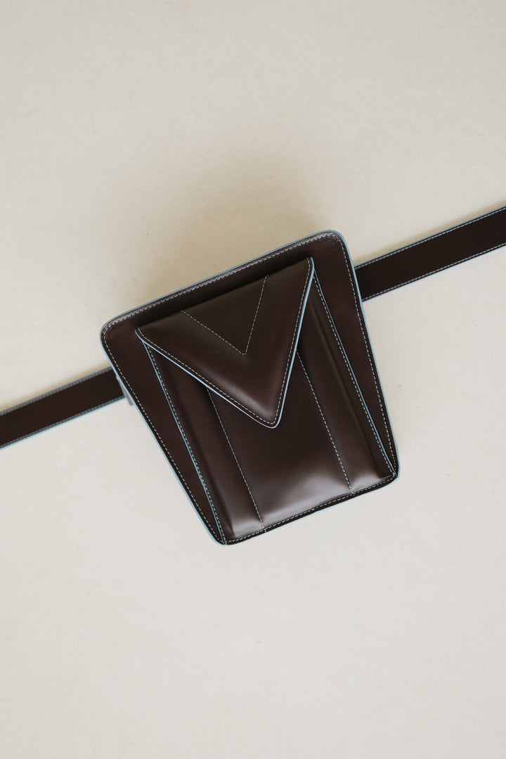 Belt Bag: Belt XL Stitched Burgundy / Bleu Ciel + Trapezium M Stitched Burgundy / Bleu Ciel