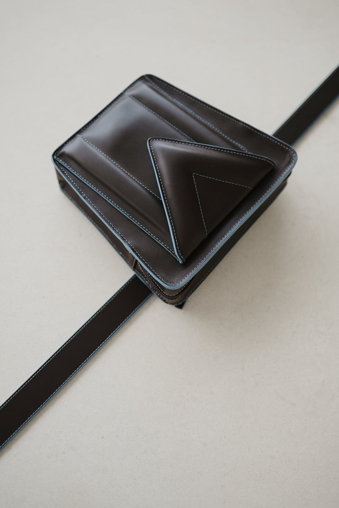 Belt Bag: Belt XL Stitched Burgundy / Bleu Ciel + Trapezium M Stitched Burgundy / Bleu Ciel