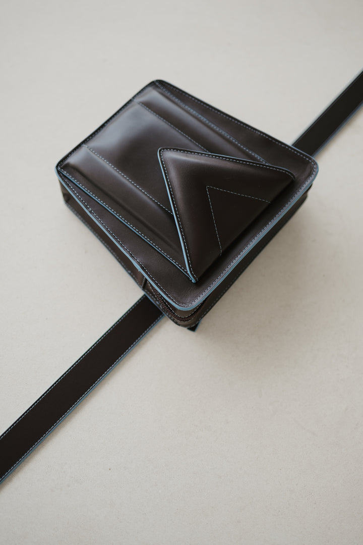 Belt Bag: Belt XL Stitched Burgundy / Bleu Ciel + Trapezium M Stitched Burgundy / Bleu Ciel