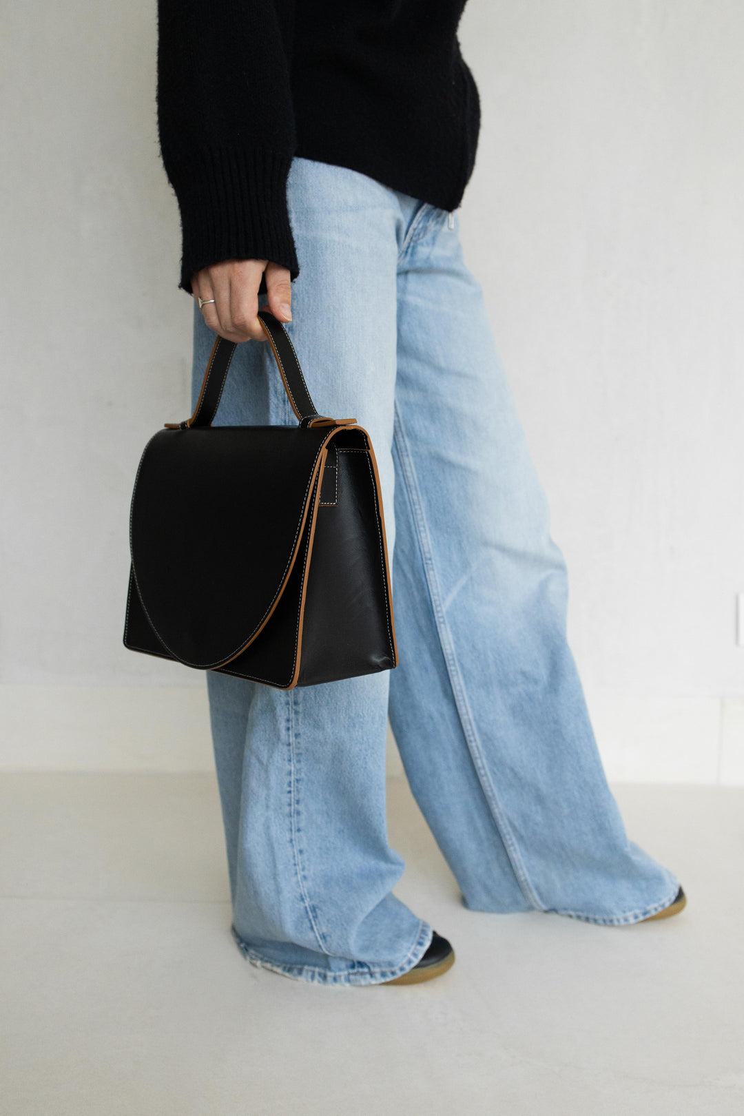 Mini Briefcase | Stitched Tricolor Black