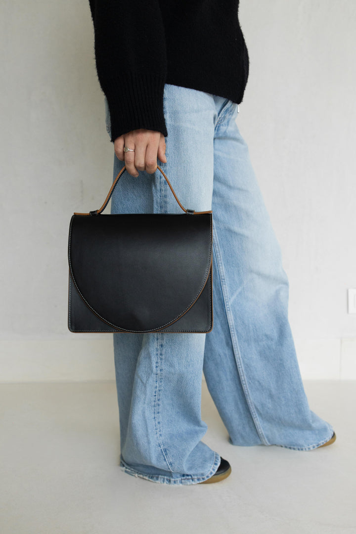 Mini Briefcase | Stitched Tricolor Black