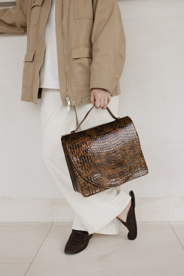 Midi Briefcase 2.0 | Cognac Nacre Croco
