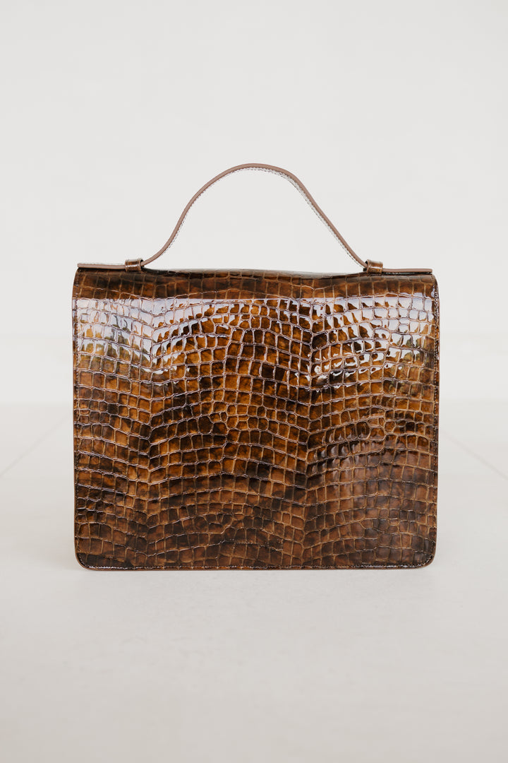 Midi Briefcase 2.0 | Cognac Nacre Croco