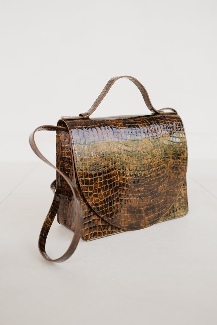Midi Briefcase 2.0 | Cognac Nacre Croco