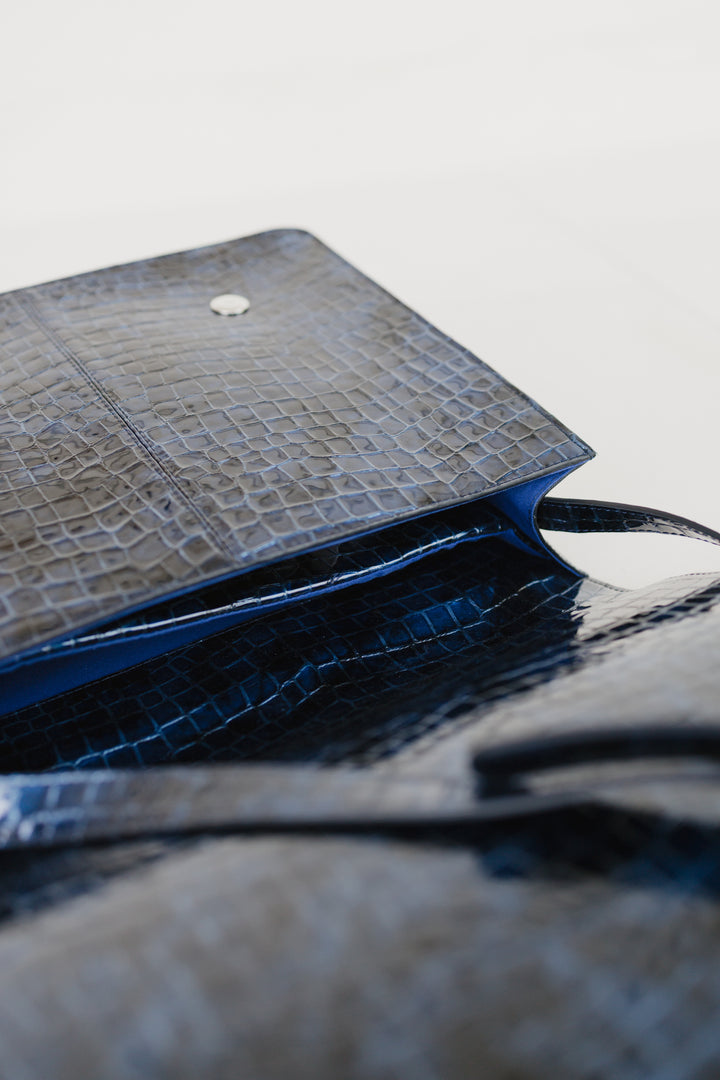 Midi Briefcase 2.0 | Night Blue Nacre Croco