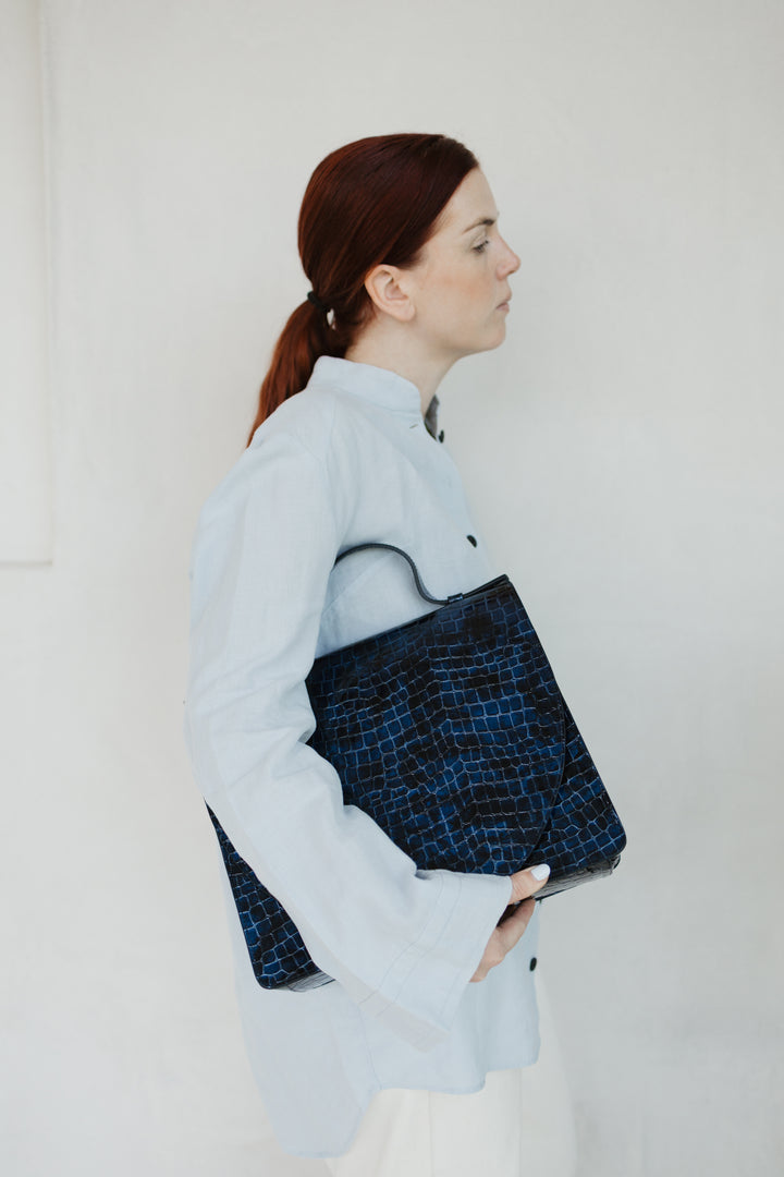Midi Briefcase 2.0 | Night Blue Nacre Croco