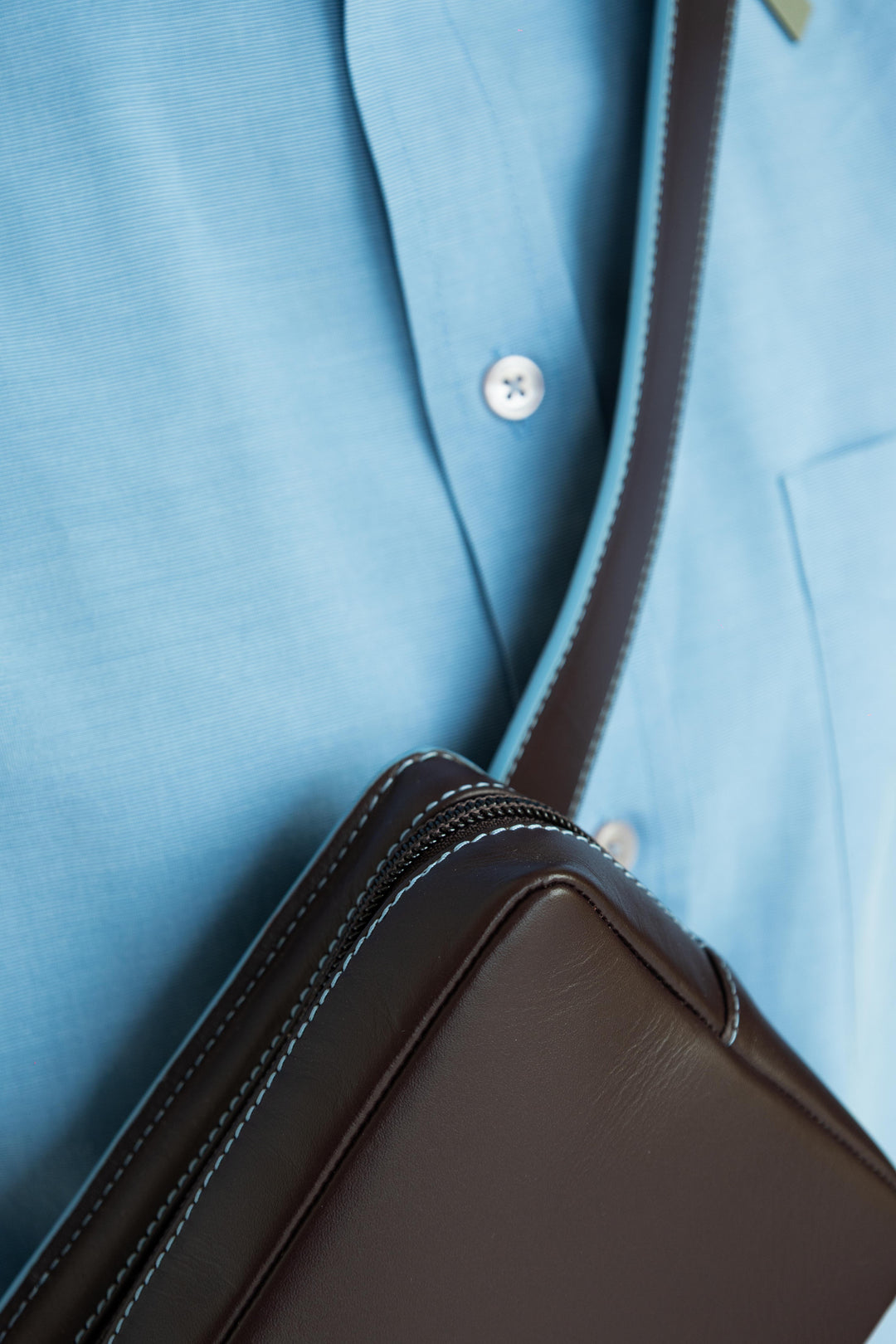Belt Bag: The Belt XL Stitched Burgundy / Bleu Ciel + Trapezium Stitched Burgundy / Bleu Ciel