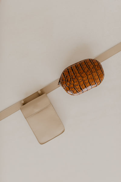 Belt bag: Belt XL Sand + Rectangle Sand + Oval Cognac Croco Glans