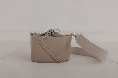 Boat Bag | Beige / Taupe Textile / Sand Strap