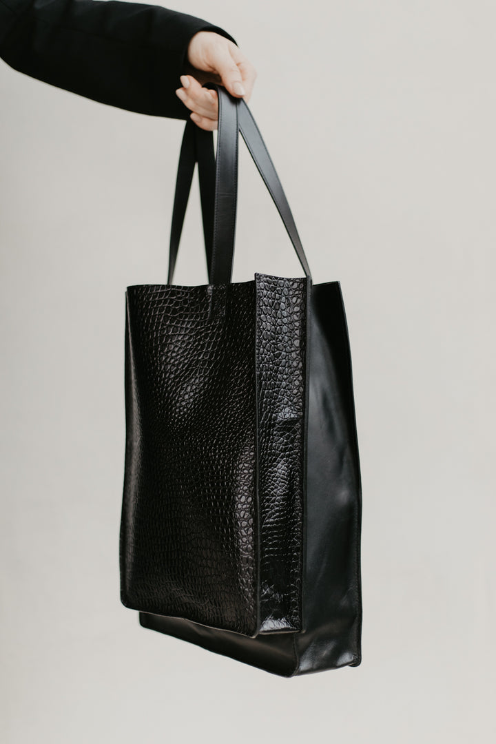 Double Shopper | Combi Black Little Croco